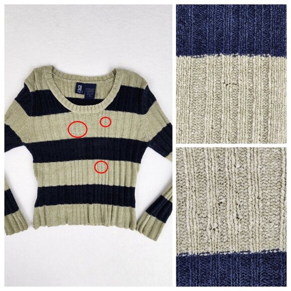 SO GSJC Ribbed Pullover Sweater Size M Blue Green Stripes - Picture 4 of 6